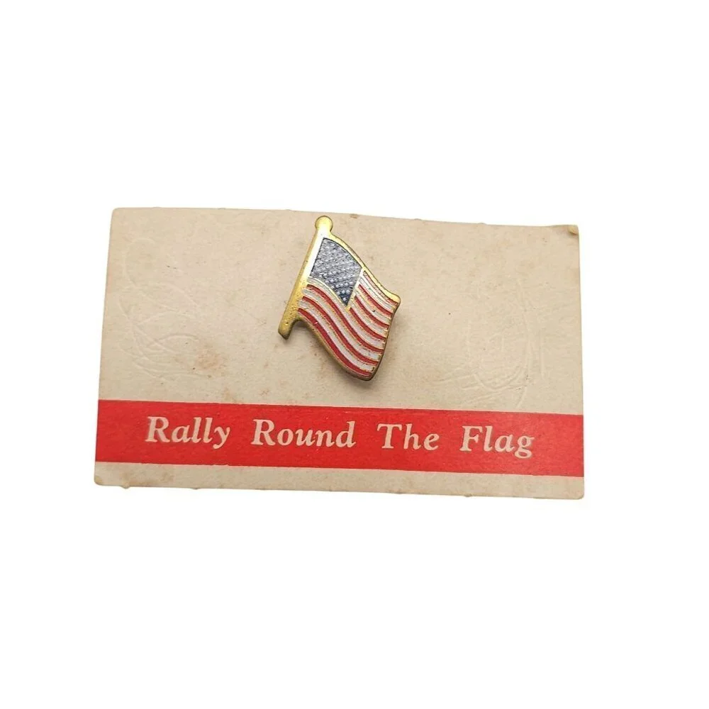 Vintage American Flag Lapel Pin On Original Card